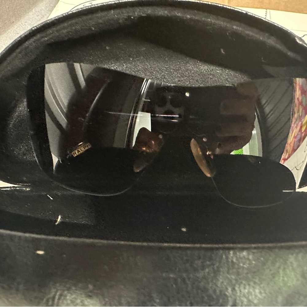 Ladies Ralph Lauren half shield black on brown sunglasses